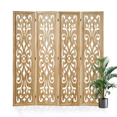 Classical Carved Room Divider - 5.75ft Wood Folding Privacy Screen