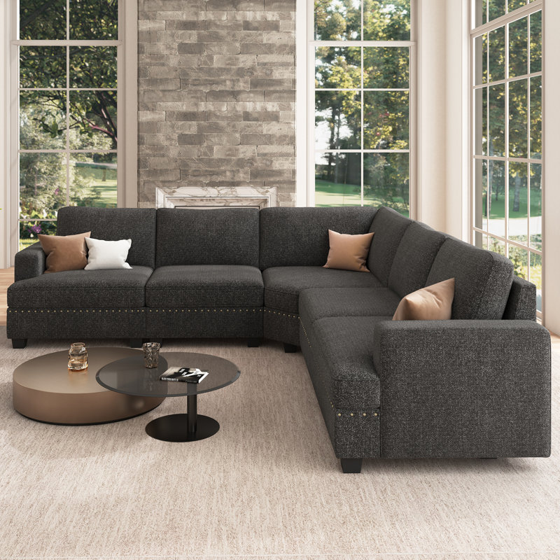  Canapé modulaire de coin Anureet, Polyester gris foncé