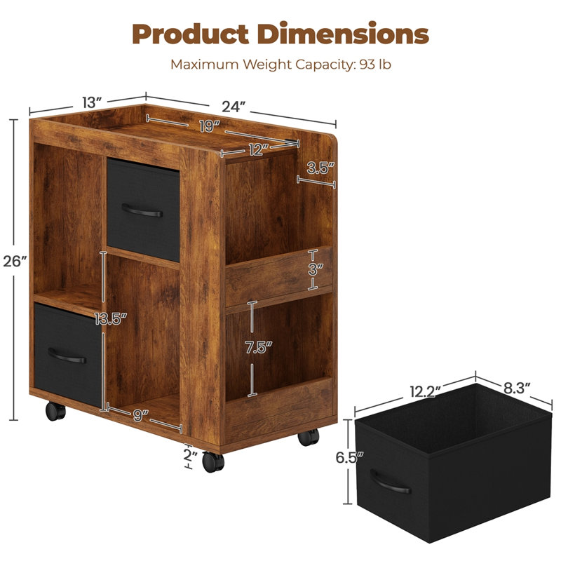 Modern Side Table with Wheels, Rustic Brown
