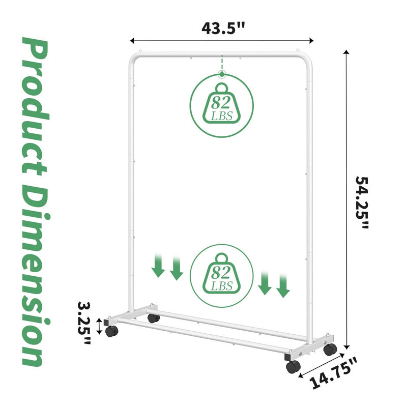 43.5 " Steel Clothing Rack, Blanc
