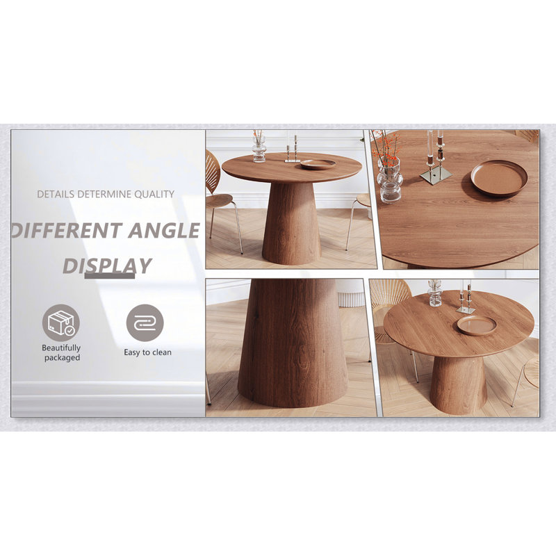 Table de salle à manger circulaire en bois de 43 pouces, table ronde minimaliste moderne, table de salle à manger en grain de bois naturel, une poignée et deux paquets