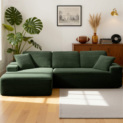 93.7'' L-Shaped Boneless Sofa, Corduroy Modular Sectional Sofa With Chaise, No Assembly Required