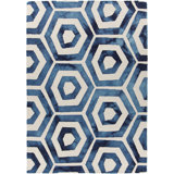 Elvo Wool Geometric Area Rug in Blue/Beige