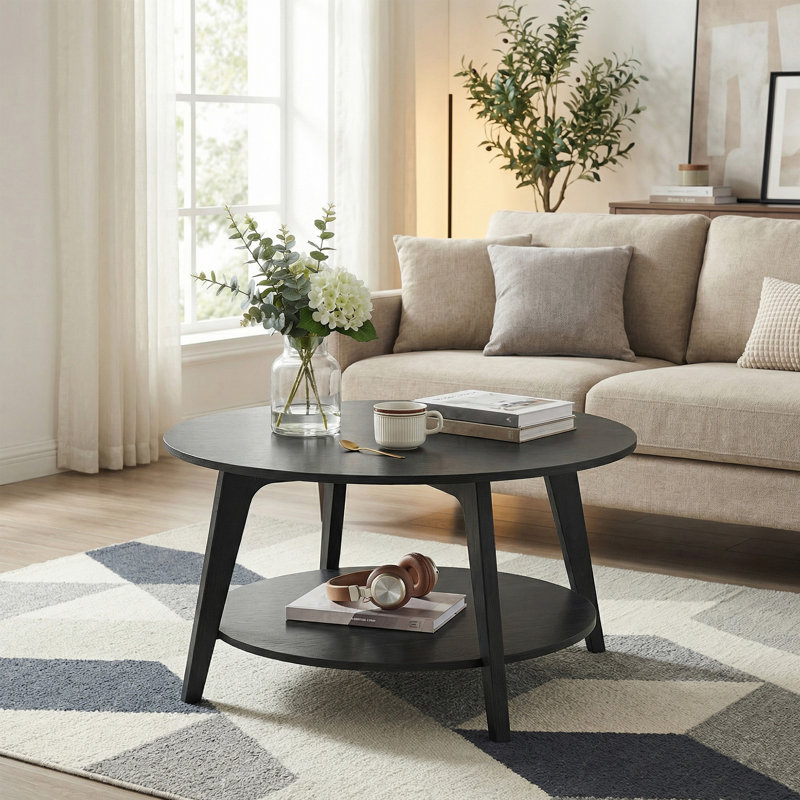2 Tier Coffee Table With Storage, Black