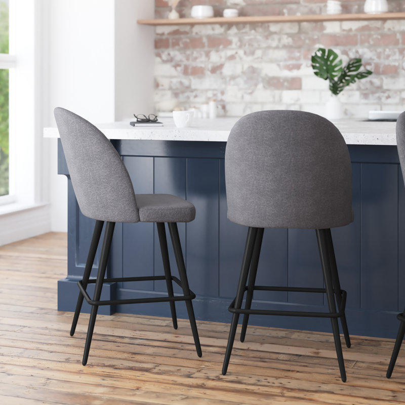 Alita Gray Faux Linen and Metal Counter Stools
