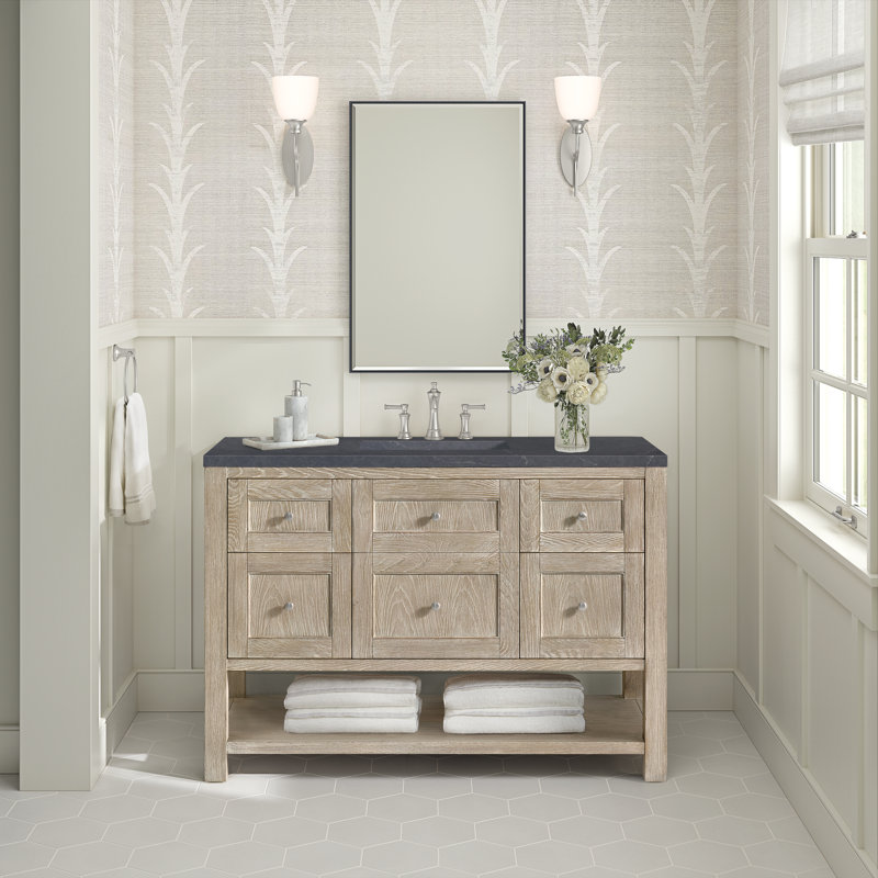 Breckenridge 48'' W Single Vanity, Charcoal Soapstone, 8" Widespread, Whitewashed Oak