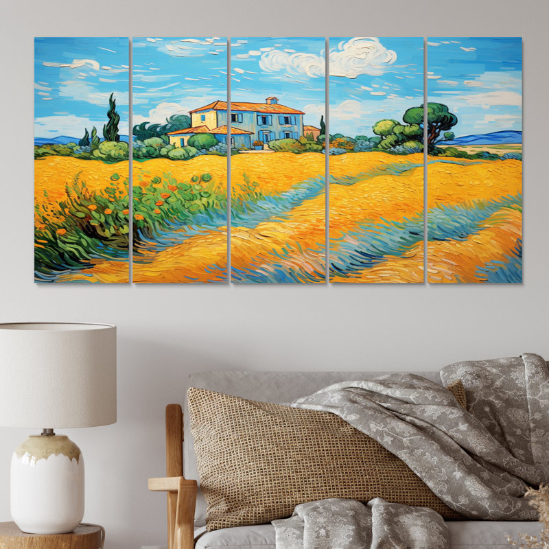 Vangogh, la maison jaune à Arles II - impression d'art sur toile Vangogh - 5 panneaux égaux