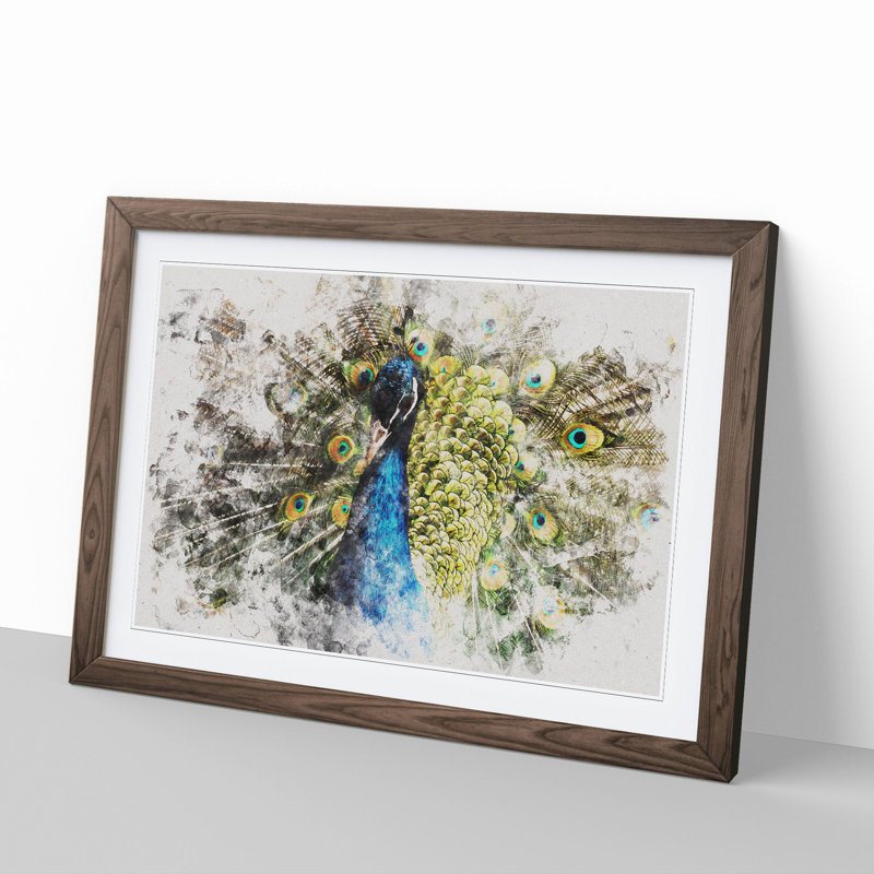 Peacock Vol.2 - Picture Frame Graphic Art, 36cm H x 48cm W x 2cm D, Walnut Framed