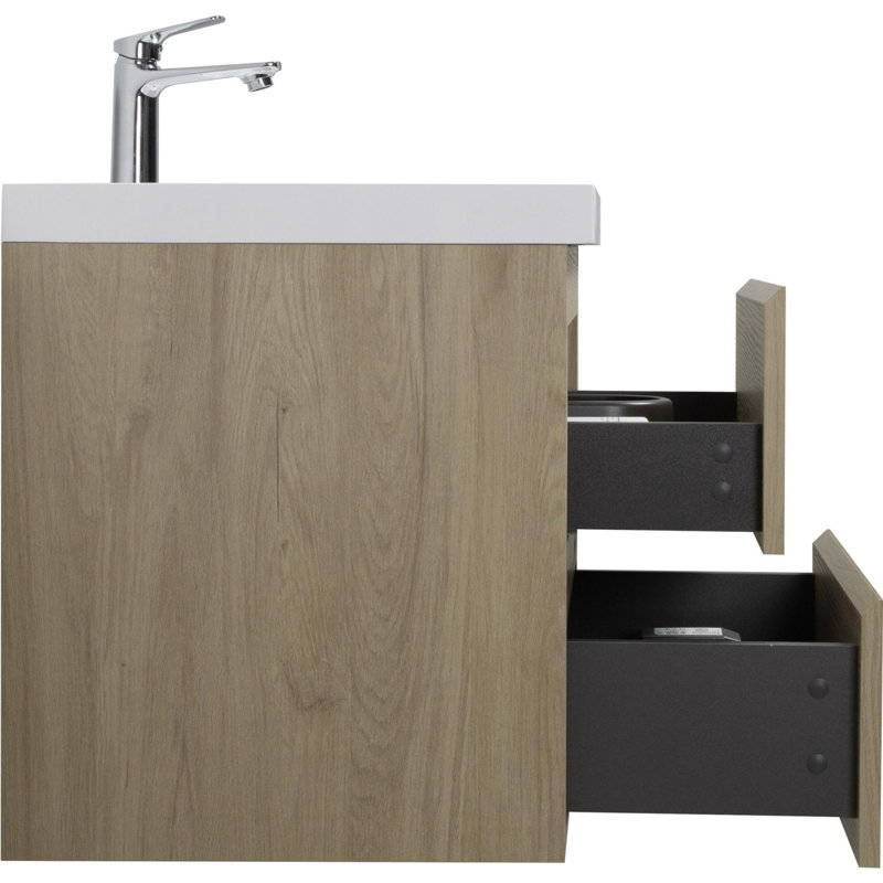 Meuble-lavabo mural moderne pour salle de bain, Chêne