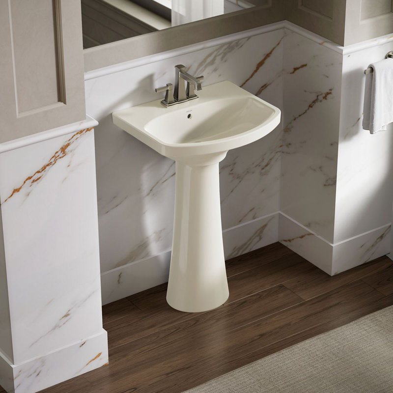Cimarron Vitreous China 23" Pedestal Bathroom Sink with Overflow, Biscuit, 4" Centerset