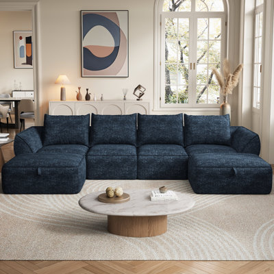 Canapé modulaire Boneless de 132 po avec siège profond, canapé Cloud en forme de U pour le salon, canapé 4 places sans os avec 2 repose-pieds, canapé modulaire à combinaison flexible, aucun assemblage requis