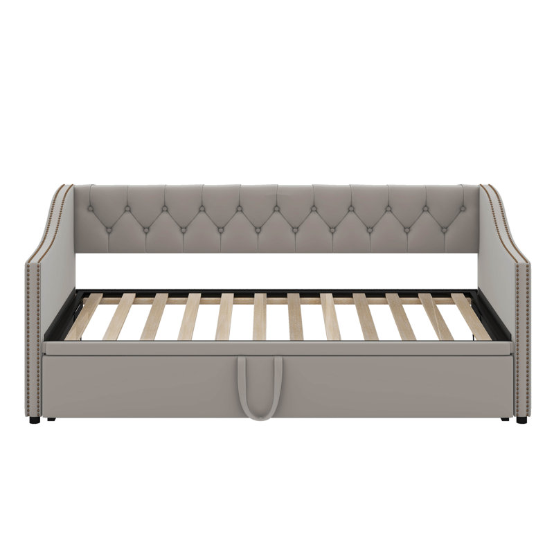 Twin Size Upholstered Daybed With Pop Up Trundle, Gray
