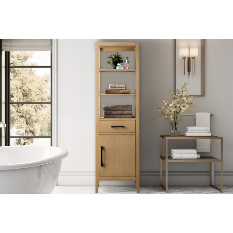 Freestanding Linen Cabinet, Matte Black/Natural