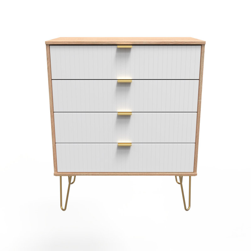 Fully Assembled Alojz 4 - Drawer Chest of Drawers, White Matt/Bardolino Oak