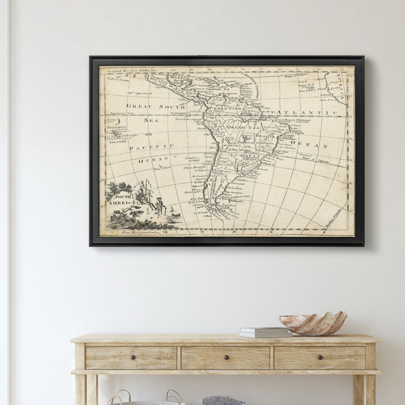 Carte de l'Amérique du Sud - Cadre photo imprimé sur toile, H 30,5 po x l 42,5 po x P 1,5 po, Cadre noir