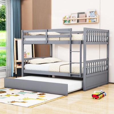 Full Over Full Wood Bunk Bed With Trundle, Ladder And Guardrails by Harriet Bee