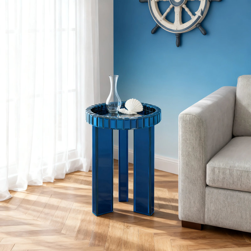 Glass Top End Table, Blue