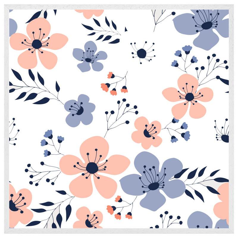 Wainscott Pink & Blue Flowers - Single Picture Frame Print, 41cm H x 41cm W x 4cm D, White Framed