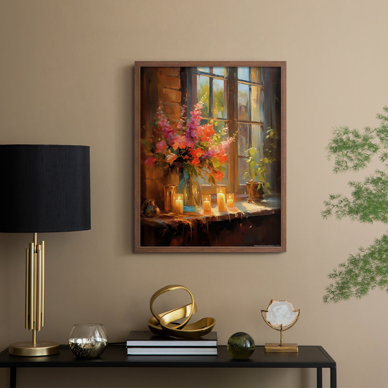 Reproduction encadrée FLORAL Series DCCLXV - bois massif, H 15 po x l 12 po, Noyer