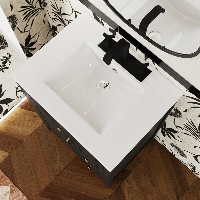Ensemble de meuble-lavabo autoportant 24 po avec comptoir en céramique 24 po, Noir