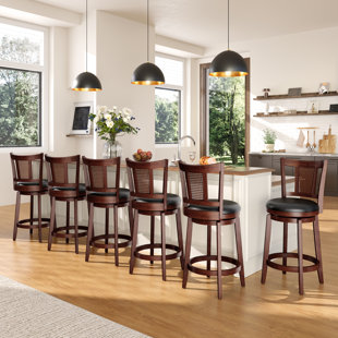 Danazia Traditional Faux Leather Upholstered Swivel Bar Stool with for Kitchen