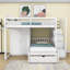 Lit superposé double au-dessus de simple avec 5 tiroirs, escalier et garde-robe-1958842229