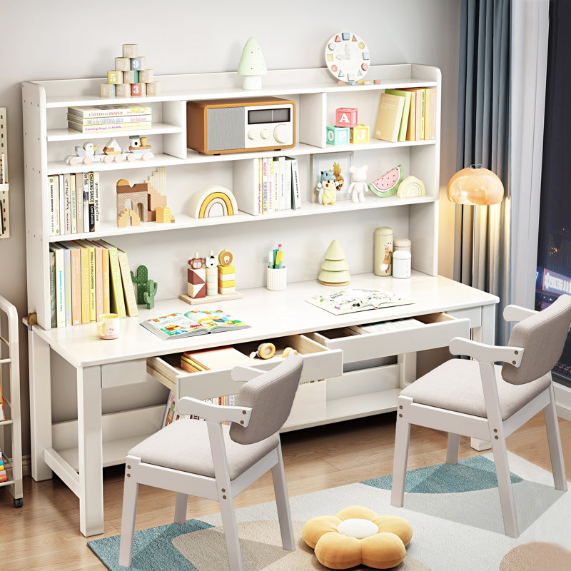Kids Writing Desk Study Learning Computer Table with Chair, White