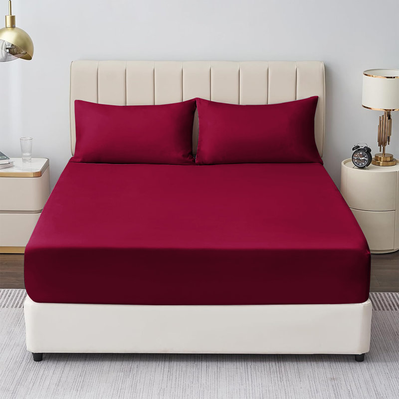 Mieasha Microfiber Plain Weave Fitted Sheet, Kingsize (5'), Red