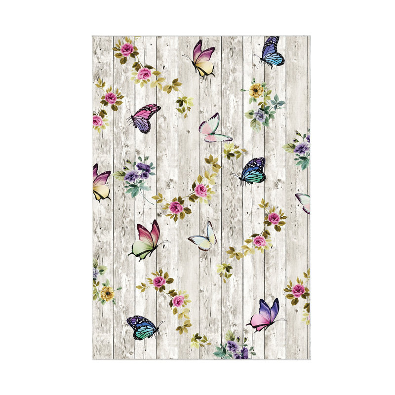 Tapis en polyamide tissé à la machine Blackberry en crème / rose / vert, Rectangle 2 pi 7 po x 4 pi 11 po