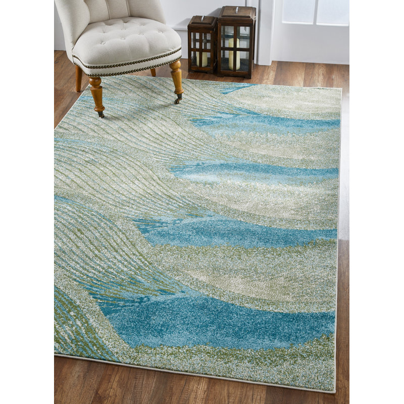 Tapis bleu / vert / gris Kohrs, Rectangle 6 pi 7 po x 9 pi 6 po, Océan