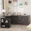 Bureau de direction électrique en L 67 po avec armoire de rangement, tiroir classeur et station de chargement intégrée pour bureau à domicile
