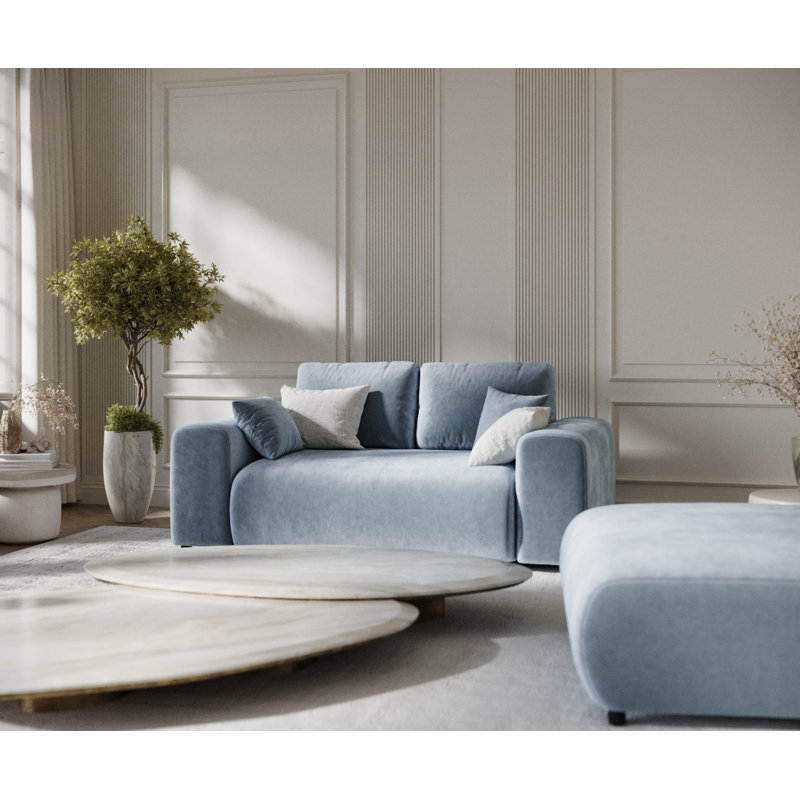 Two-seater square arms loveseat sofa, Blue