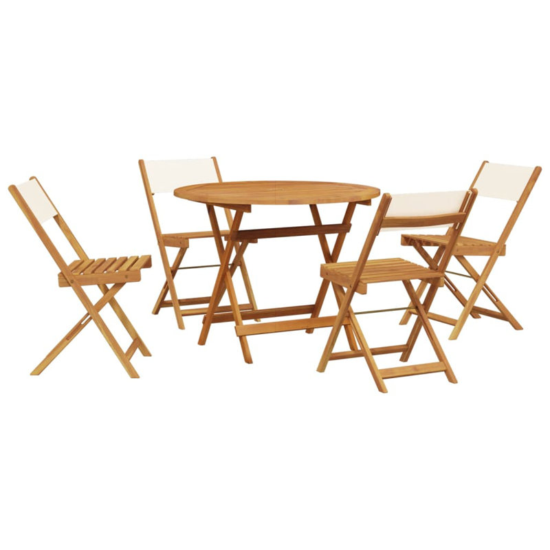 4 - Person Acacia Wood Patio Dining Set with Round Table, Cream White