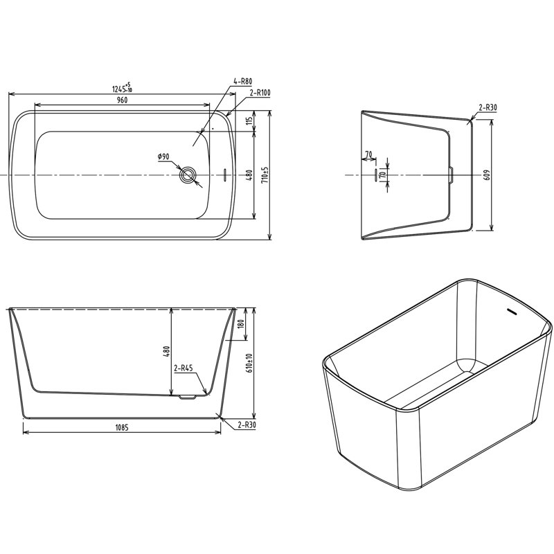 49'' Acrylic Square Freestanding Tub, Japanese Soaking Bath, Glossy White, Practical Bathroom Feature Product