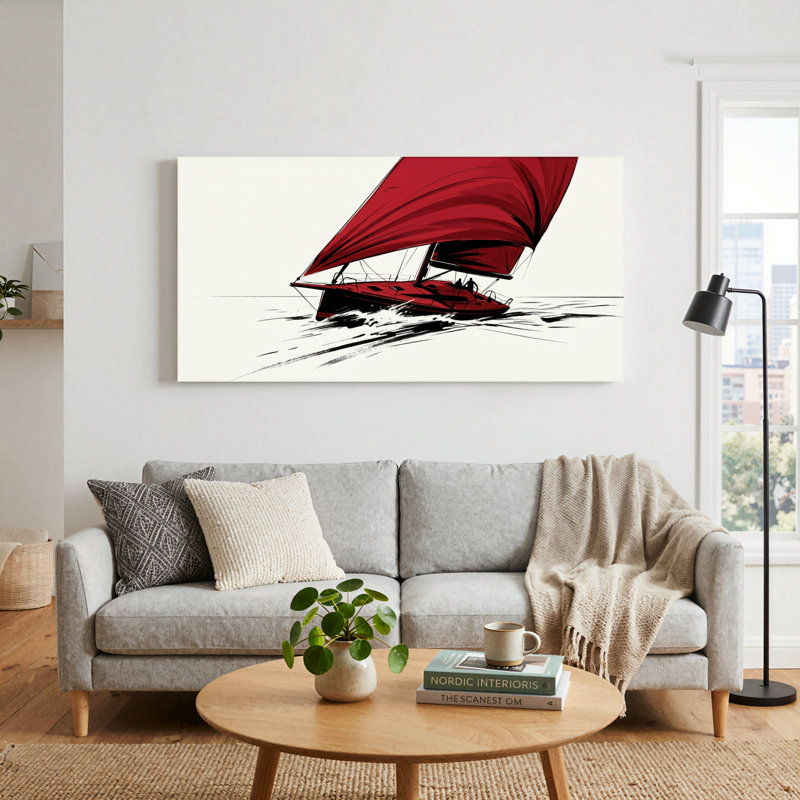 Ensemble de 1 tableau sur toile représentant un voilier, L 32 po x H 16 po, Toile tendue