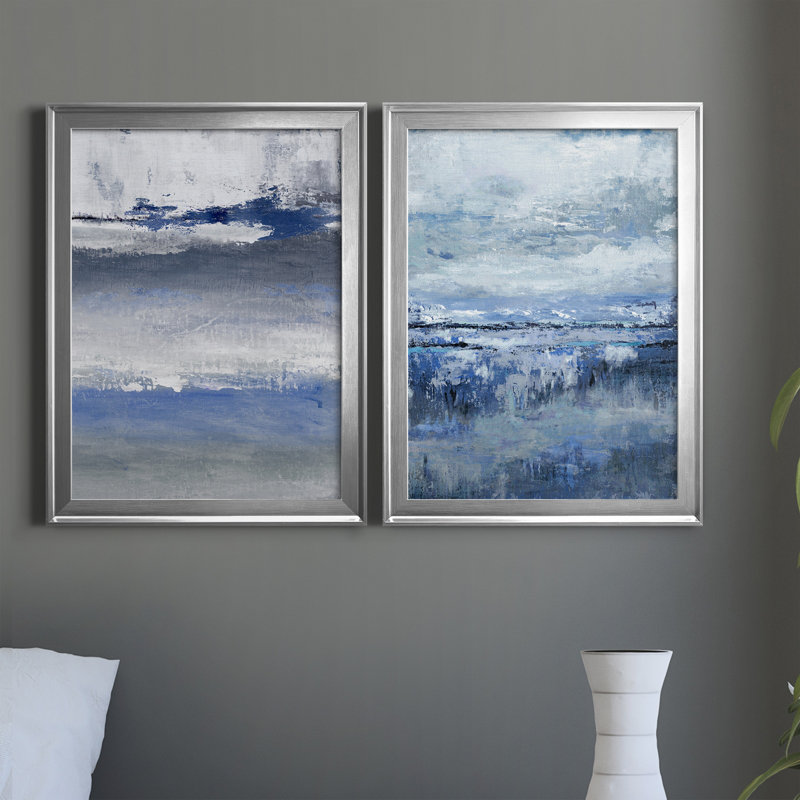 «Soft Solace Indigo», ensemble de 2 peintures sur toile encadrées, Argent, H 18,5 po x l 49 po x P 1,5 po