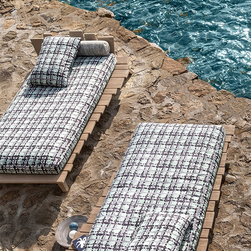 Teak Outdoor Lounge Bed Outdoor Teak Wood Chaise Lounge , Cushion Included