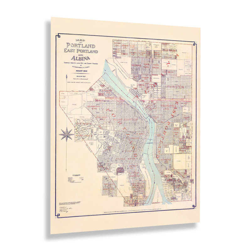 "1889 Portland, East Portland & Albina Map Art mural" sur, H 30 po x l 24 po