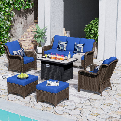 Patio Rattan Sofa Seating Group with Cushions