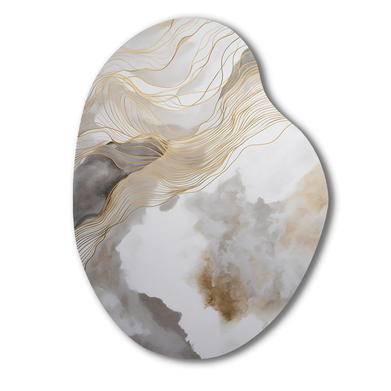 Art abstrait doré et gris V - art abstrait en forme de poire en métal assymétrique, H 30 po x l 22 po x P 1 po