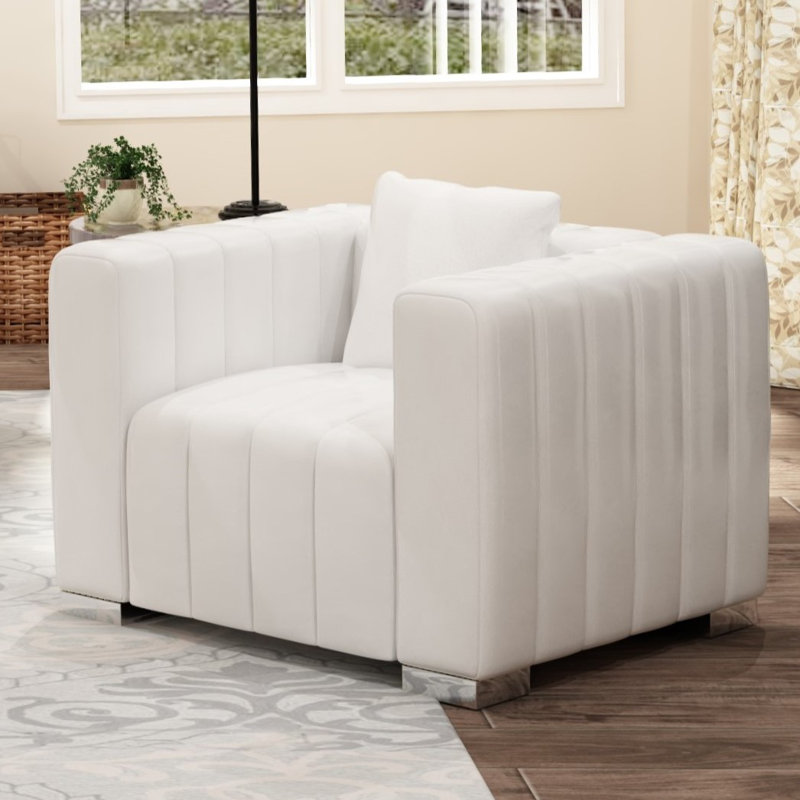 Clifford 35.4''  Velvet Armchair, Silver, White