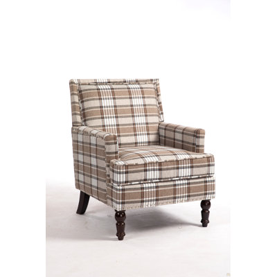 Chaise d'appoint rembourrée, fauteuil vintage avec tissu en lin brun et garniture cloutée pour le salon