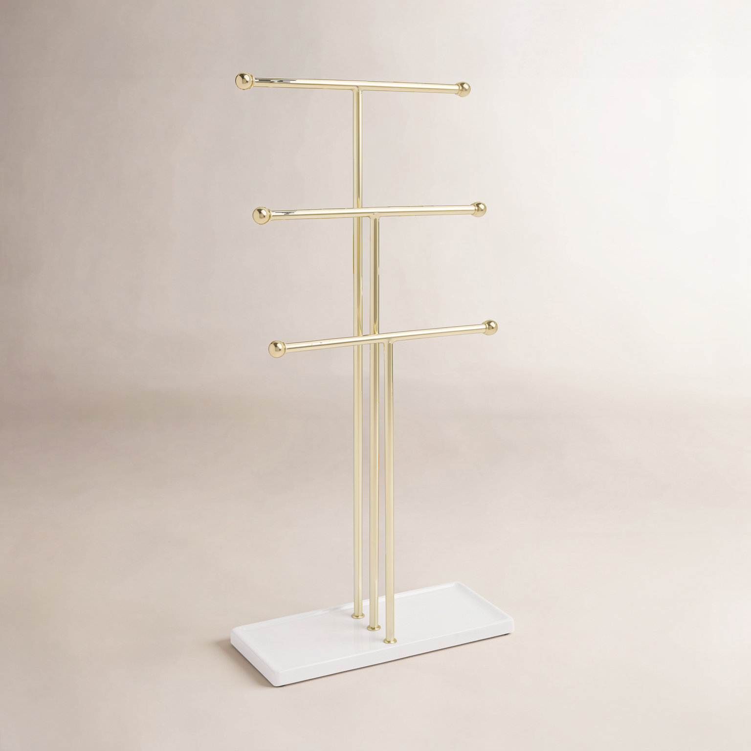 Wood Jewelry Stand, White/Brass