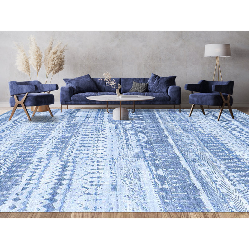 Neo Villa Chevron Area Rug in Blue, Rectangle 2' x 3'