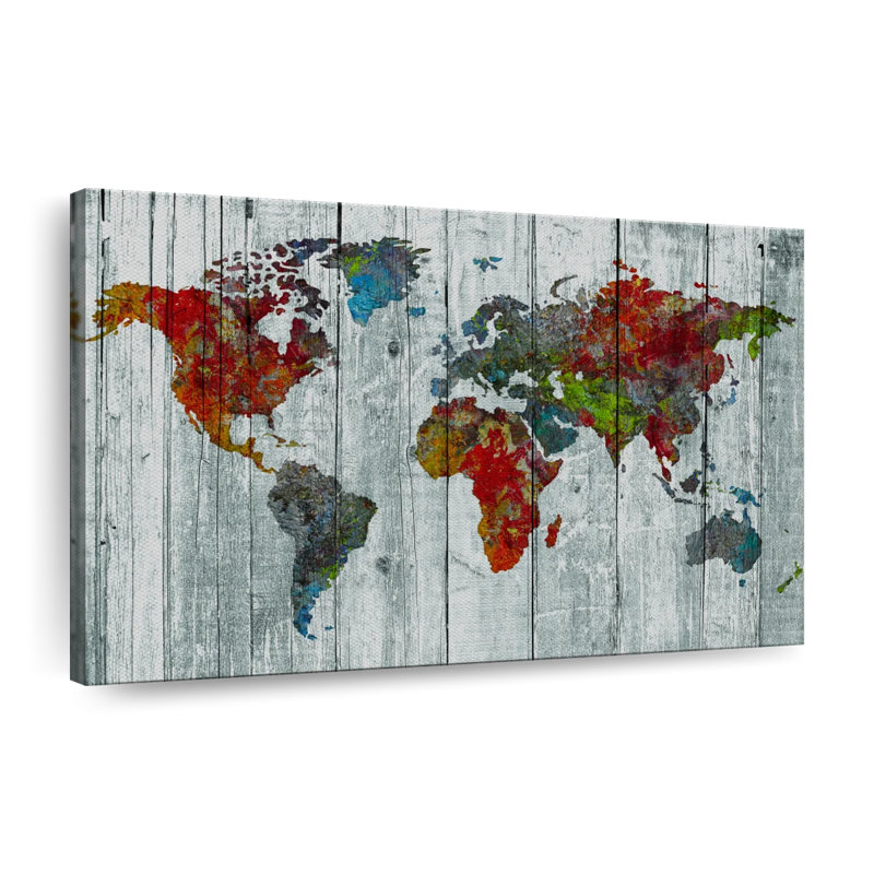 Artisanal World Map Canvas Print, H 24 po x l 36 po x P 1,25 po