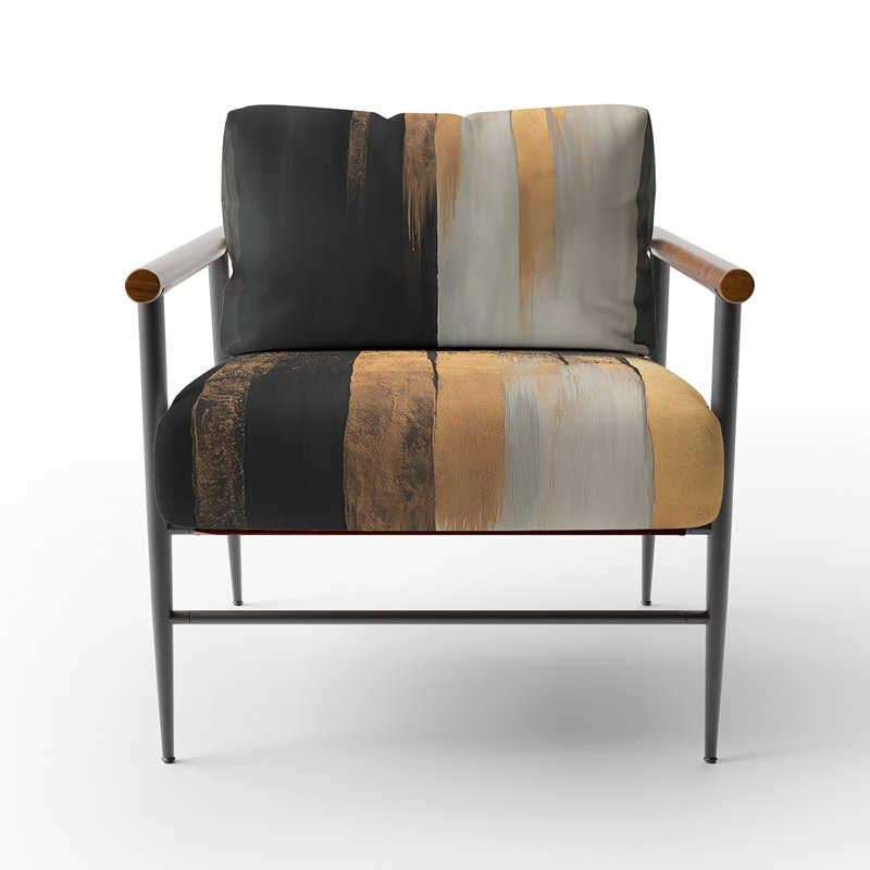 Chaise d'appoint abstraite moderne transitionnelle - Fauteuil moderne doré et noir, Bras ronds bruns