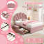 Velvet 3FT Single Petal Bed with Adjustable Headboard, 2 Storage Drawers, Solid Wood Slats, No Box Spring Needed, Easy Assembly-128930557