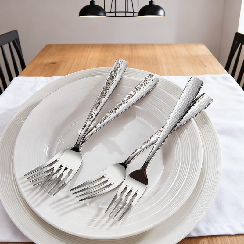 Ensemble de couverts en acier inoxydable à motif martelé Louis, argenterie en acier inoxydable 18/10 avec bord carré, service complet allant au lave-vaisselle pour 4, 8 ou 12 personnes