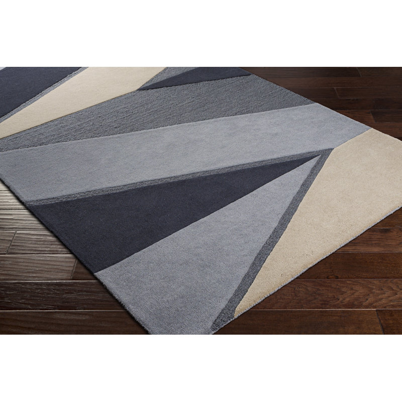 Nida Abstract Handwoven Wool Gray/Black Area Rug, Rectangle 2' x 3'
