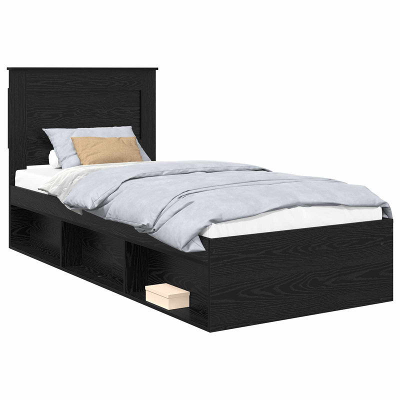 Solid Wood Bed, Black, European Single (90 x 200 cm)